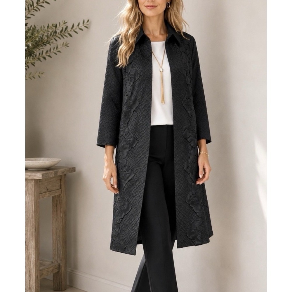 NWT Chicos Travelers Reptile Python Crushed Texture Duster‎ Long Jacket Coat 1/M